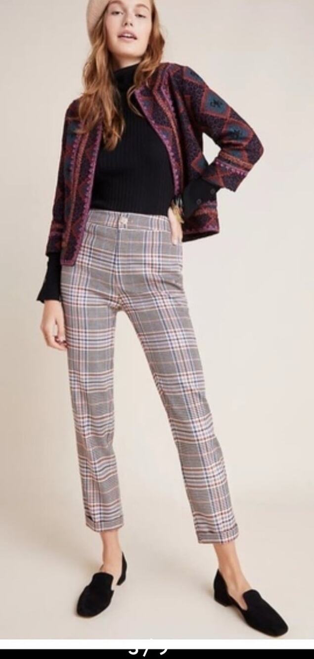 Anthropologie Malcolm Plaid Tapered Trousers Womens 10 Cropped Tailored Pants